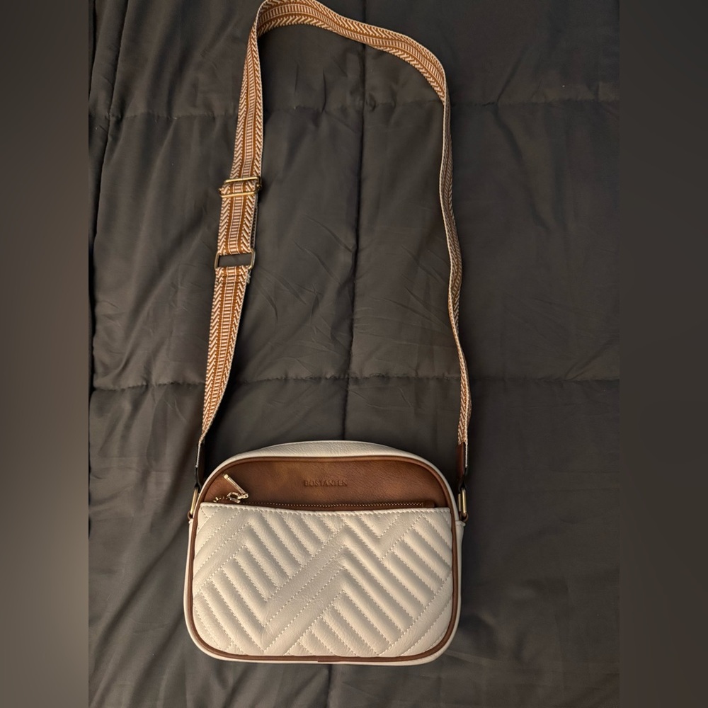 Bostanten Cream and Brown Quilted Shoulder Bag